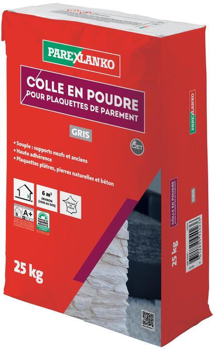 COLLE POUDRE PLAQUETTES DE PAREMENT GRIS 25KG